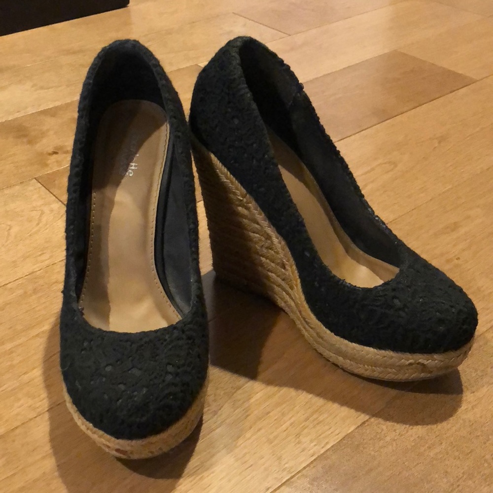 Charlotte Russe Black Lace Wedges
